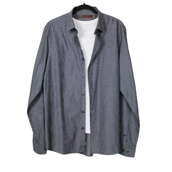 Perry Ellis Grey Striped Casual Dress Shirt - Picture 1 of 16